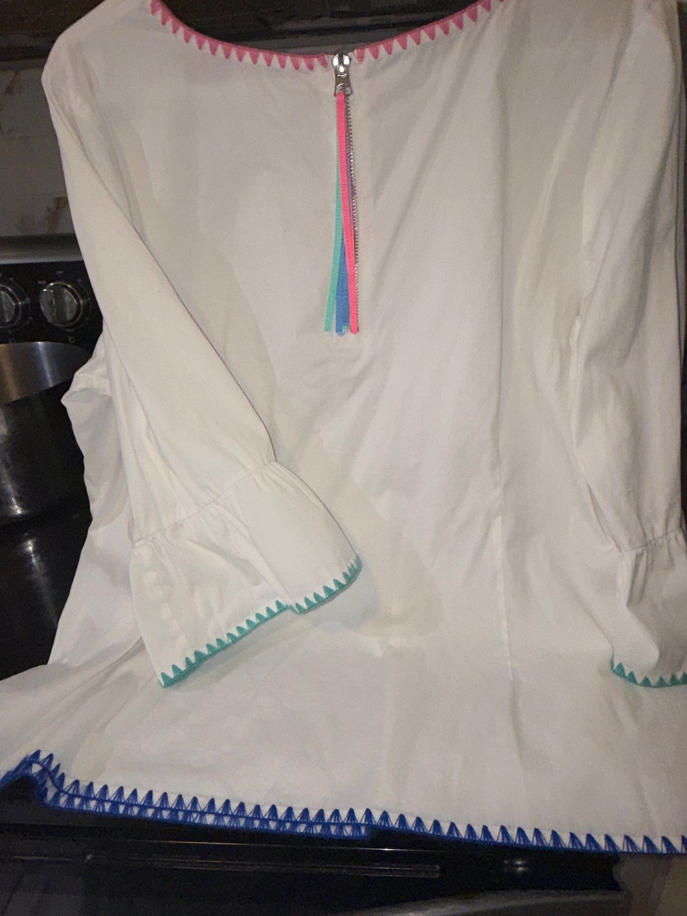 White Tunic Top with Teal Trim - Picture 4 of 6